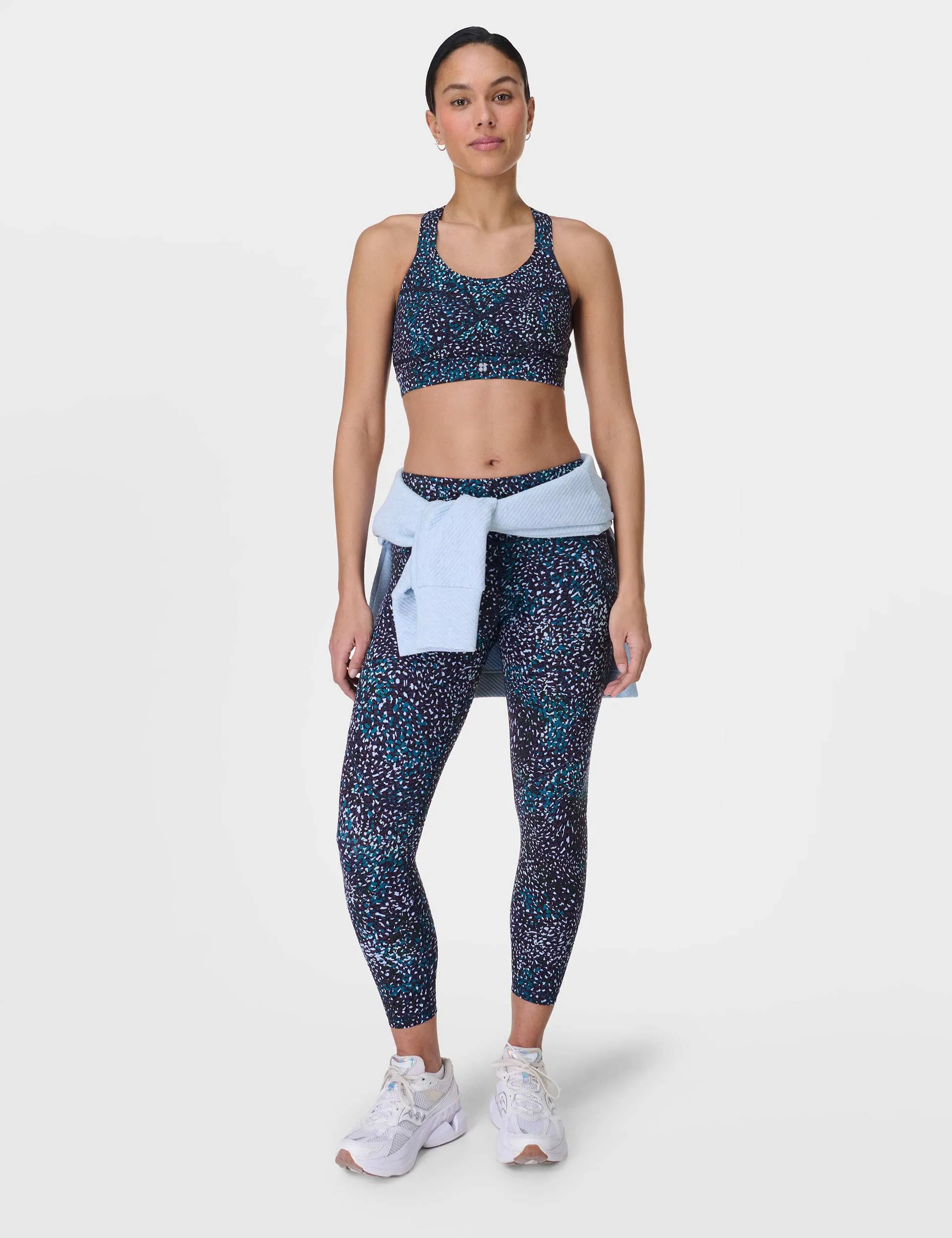 Power Medium Support Sports Bra - Blue Aurora Print