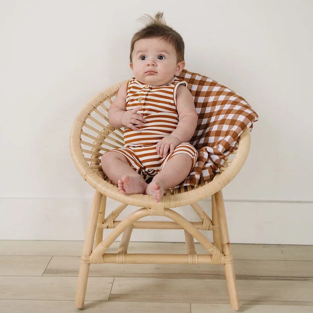 Ribbed Short Romper - Honey   White Striped
