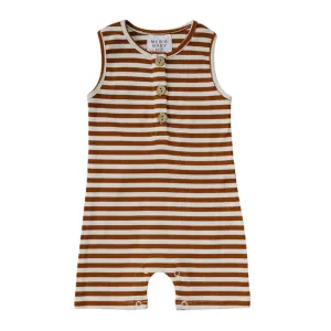 Ribbed Short Romper - Honey   White Striped