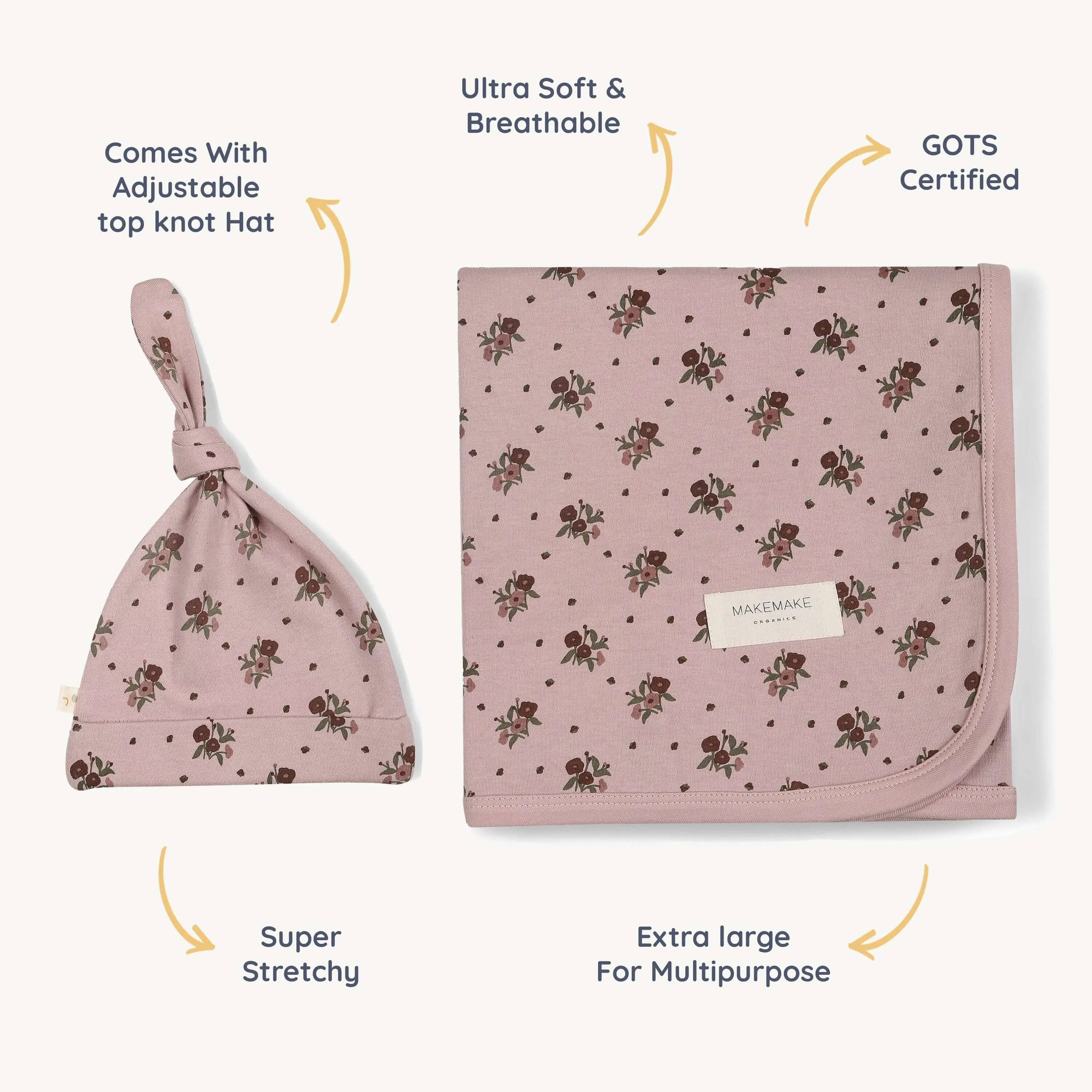 Rose Ditsy | Organic Swaddle Blanket & Hat