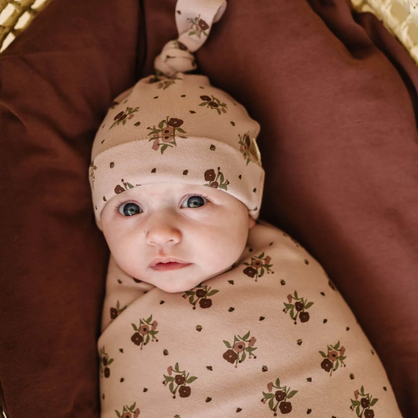 Rose Ditsy | Organic Swaddle Blanket & Hat