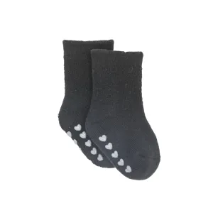 Scalloped Heart Grip Socks - Black