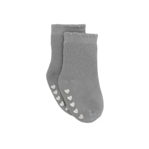 Scalloped Heart Grip Socks - Grey