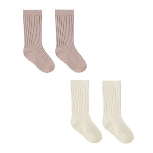 Socks Set of 2 - Natural / Mauve - FINAL SALE