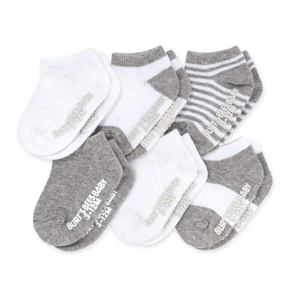 Solid & Stripes Organic Cotton Baby Ankle Socks 6 Pack - Heather Grey