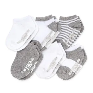 Solid & Stripes Organic Cotton Baby Ankle Socks 6 Pack - Heather Grey