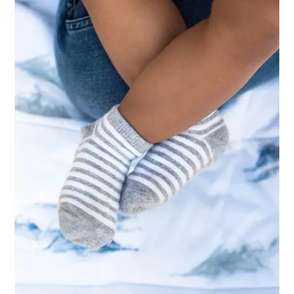 Solid & Stripes Organic Cotton Baby Ankle Socks 6 Pack - Heather Grey