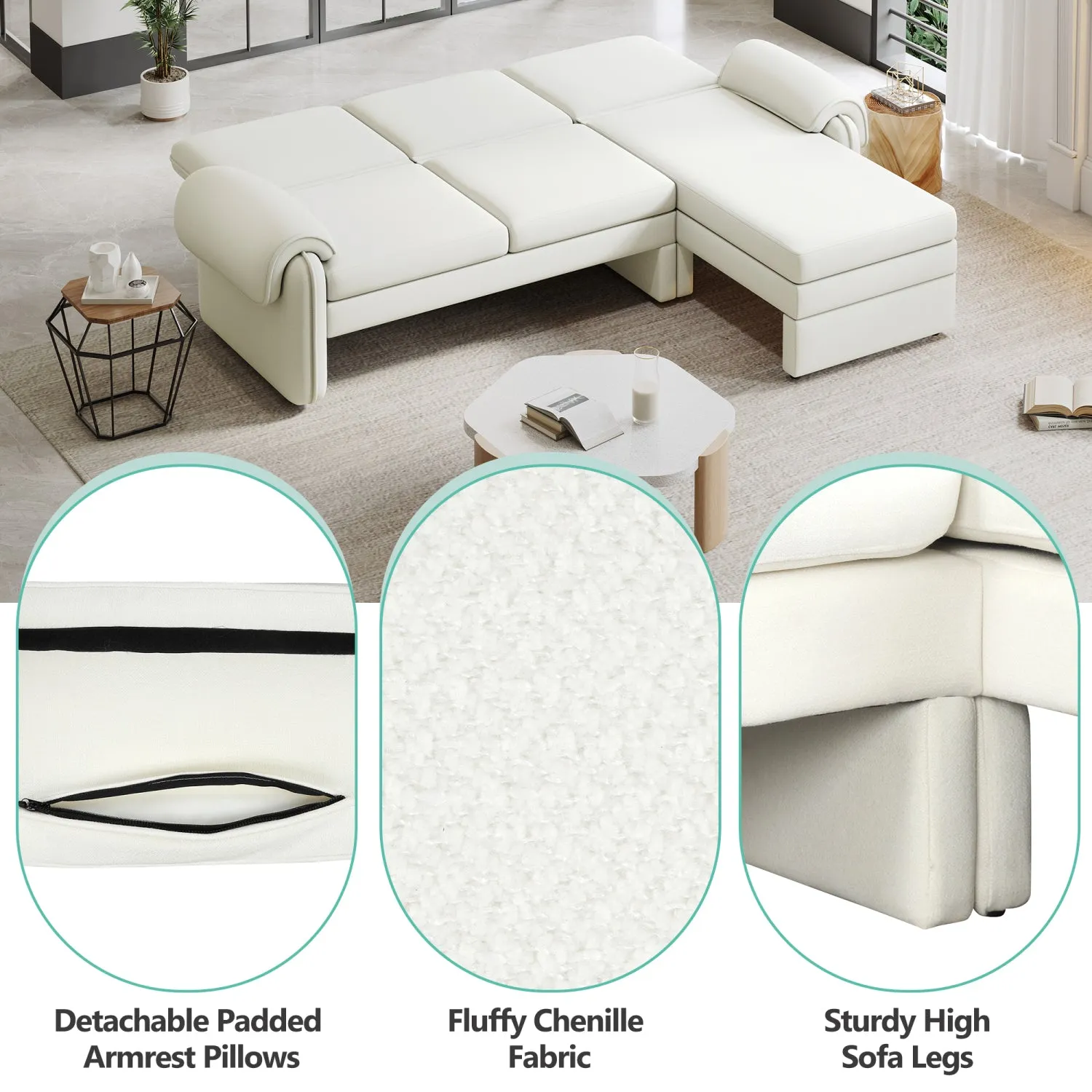 Streamdale 94" Convertible Futon Sofa Bed w/ Chaise & Pillows
