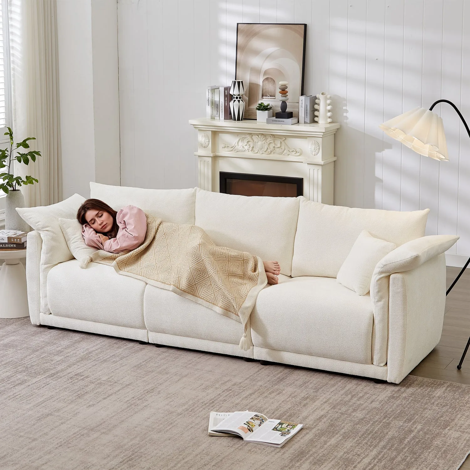 Streamdale 98.5" Beige Linen Sofa with Pillows