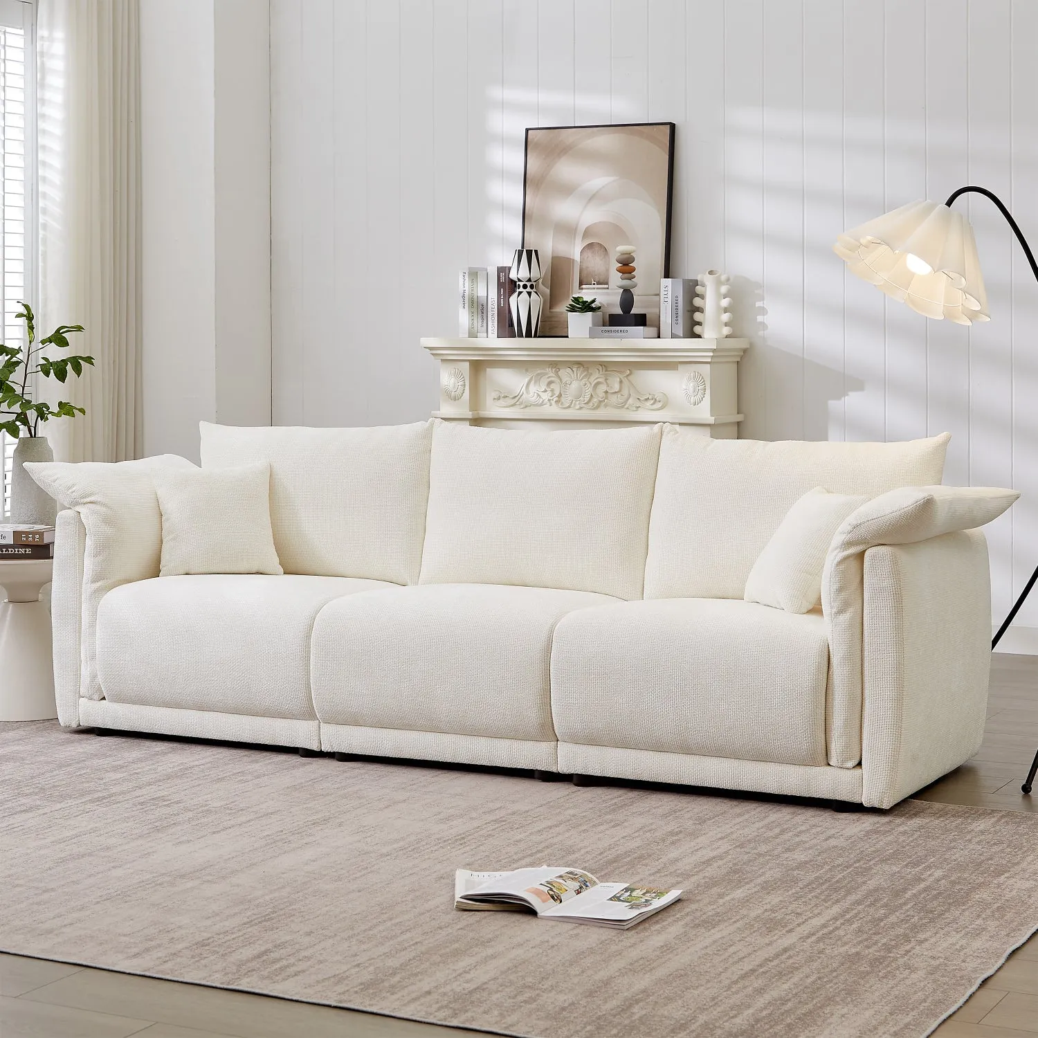 Streamdale 98.5" Beige Linen Sofa with Pillows