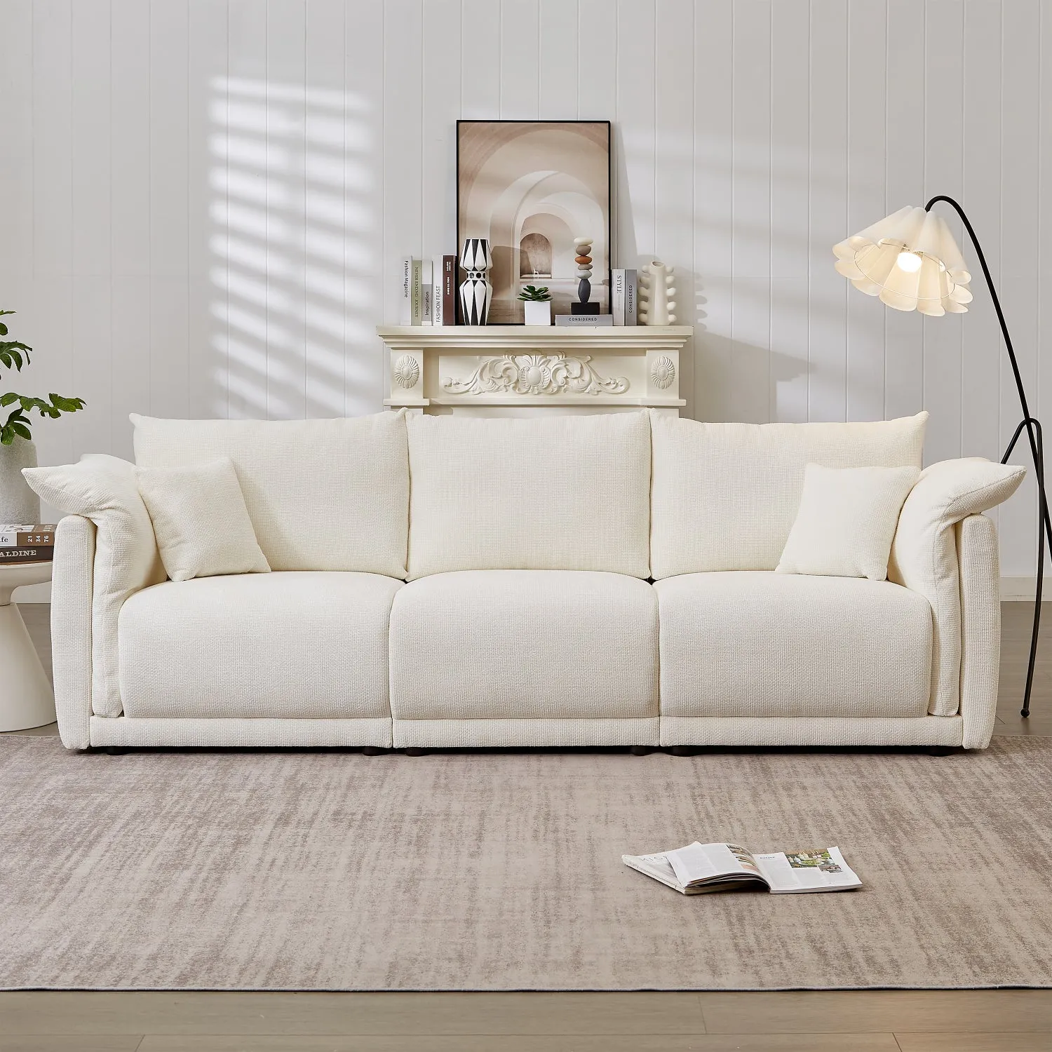 Streamdale 98.5" Beige Linen Sofa with Pillows