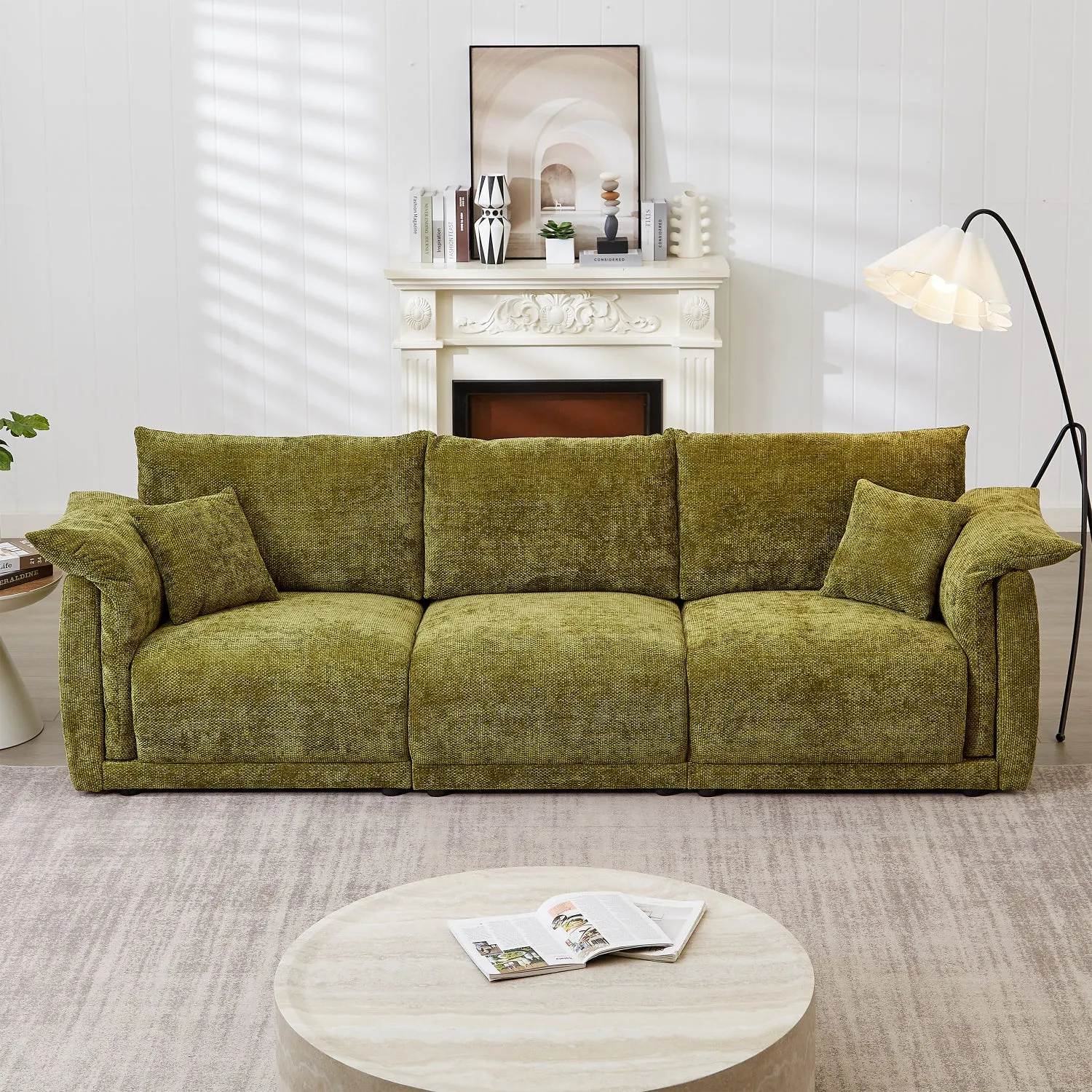 Streamdale 98.5" Green Linen Sofa with Pillows