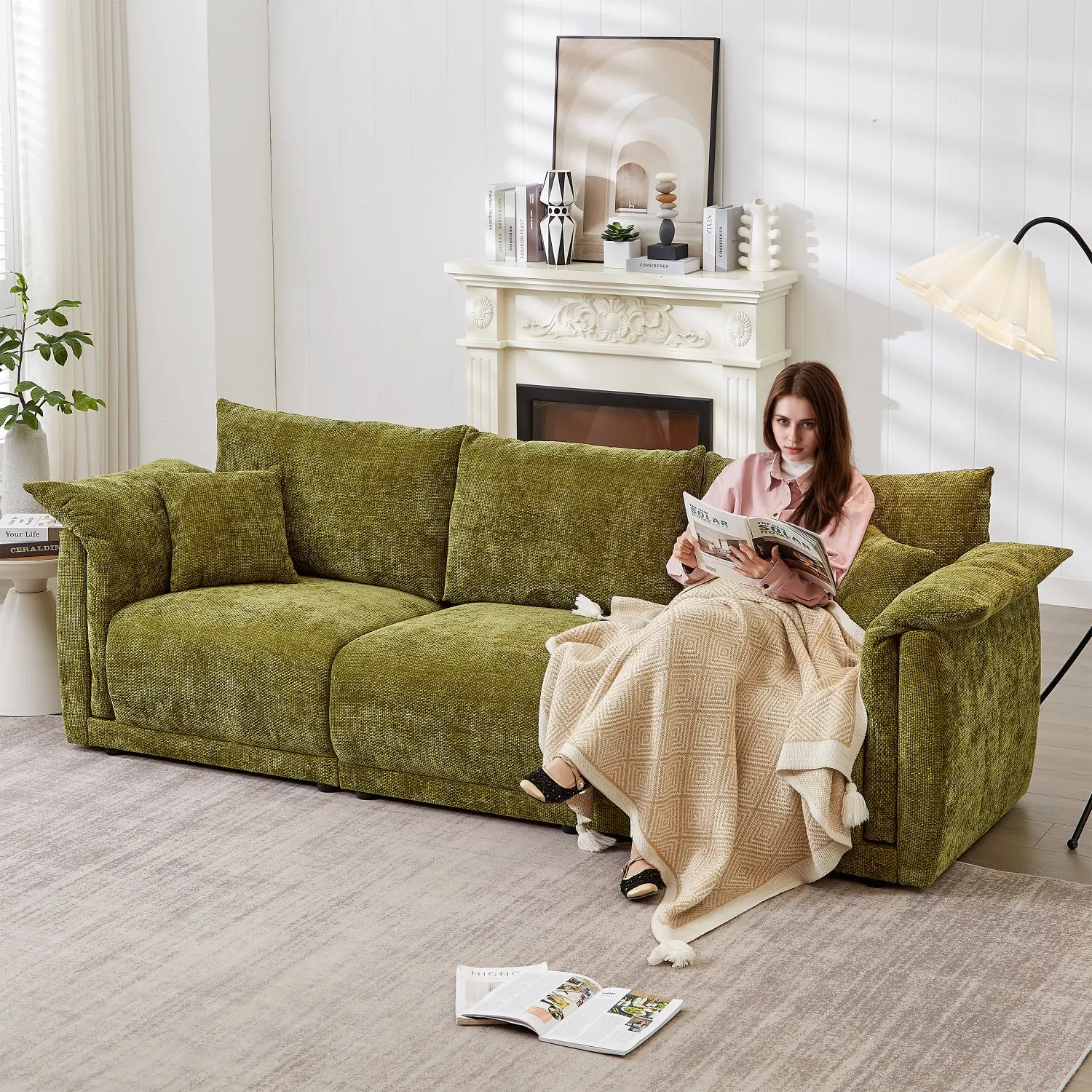 Streamdale 98.5" Green Linen Sofa with Pillows