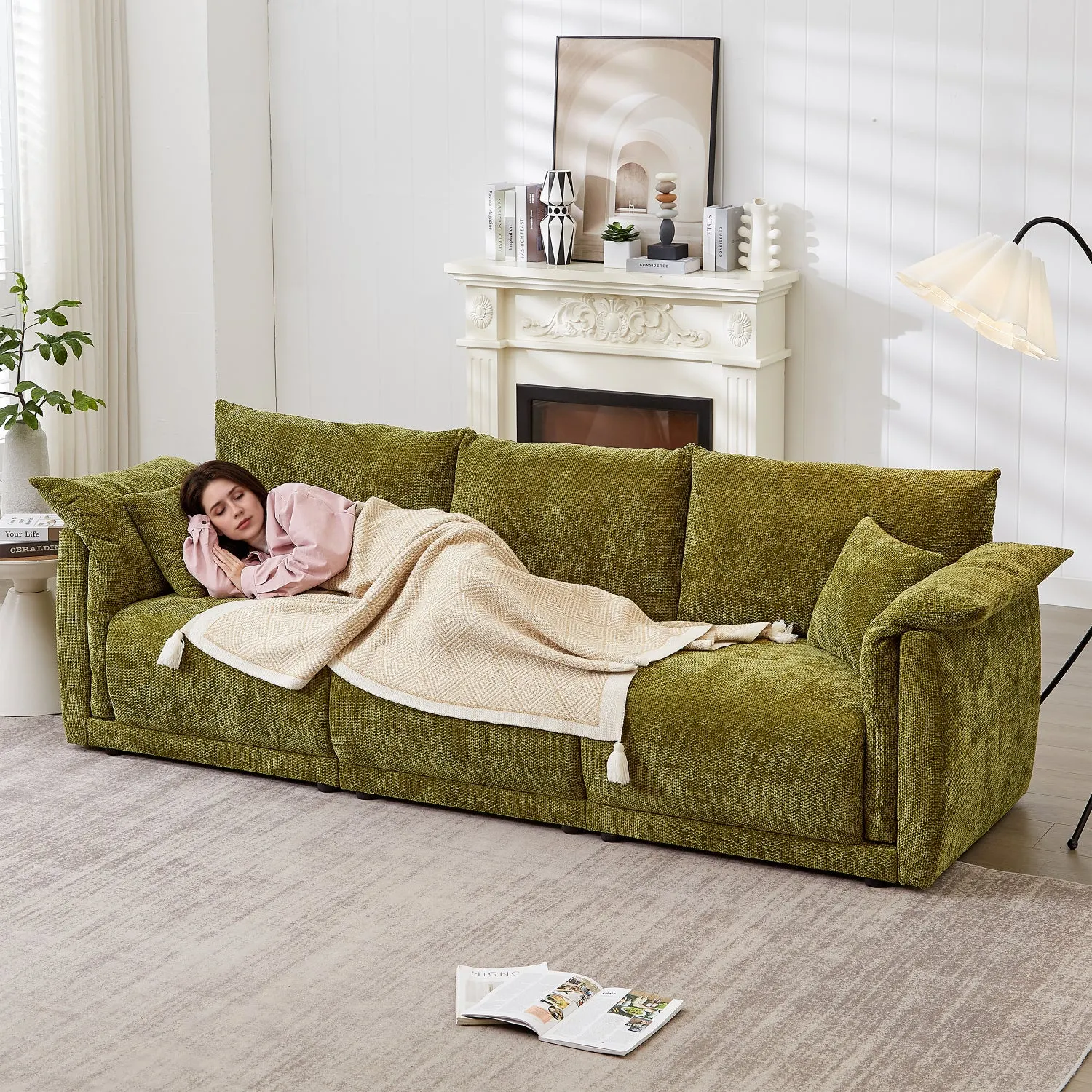 Streamdale 98.5" Green Linen Sofa with Pillows