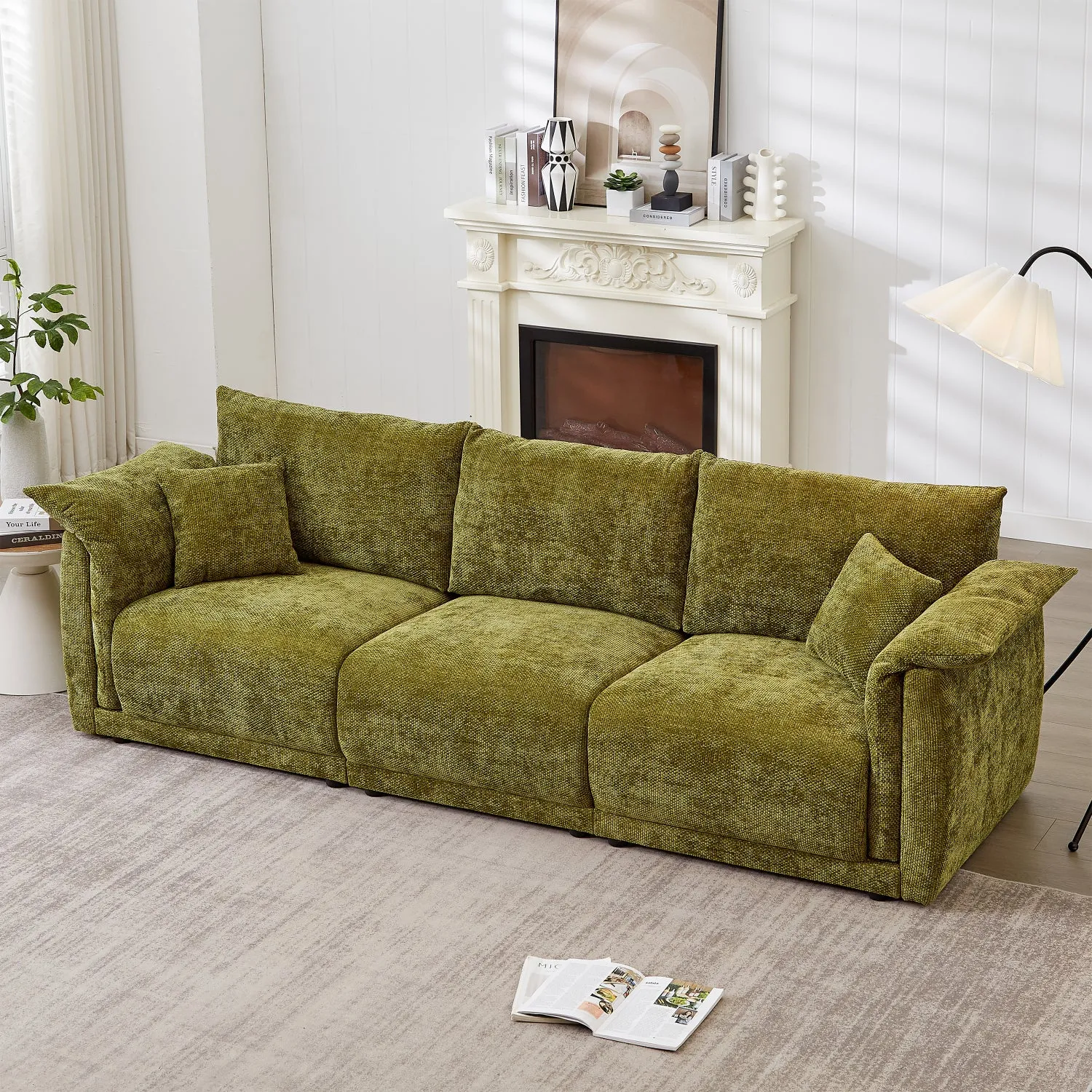 Streamdale 98.5" Green Linen Sofa with Pillows