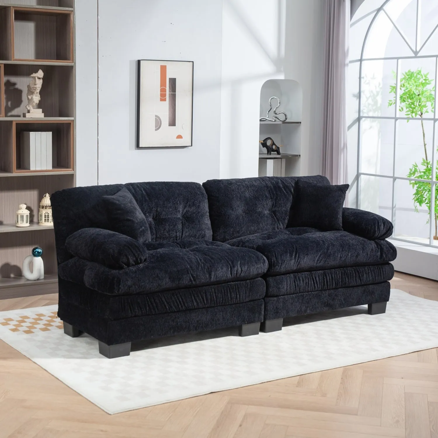 Streamdale Black Chenille Sectional Sofa Sleeper