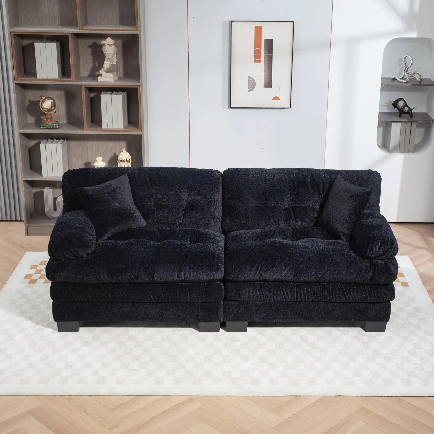 Streamdale Black Chenille Sectional Sofa Sleeper