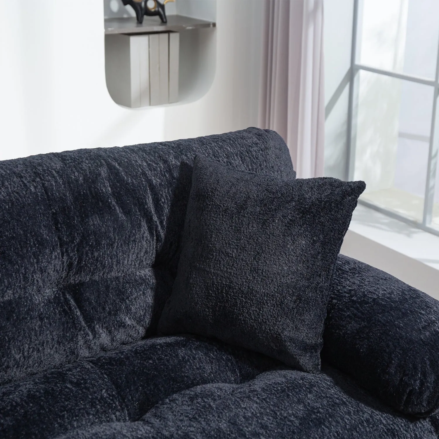 Streamdale Black Chenille Sectional Sofa Sleeper