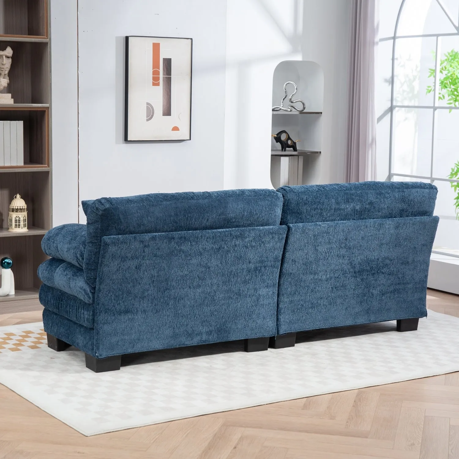 Streamdale Blue Chenille Sectional Sofa Sleeper