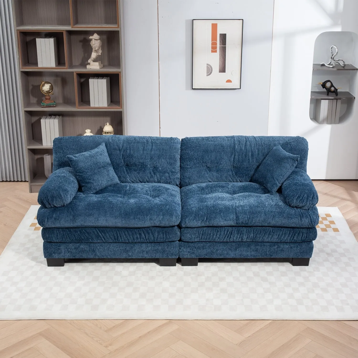 Streamdale Blue Chenille Sectional Sofa Sleeper
