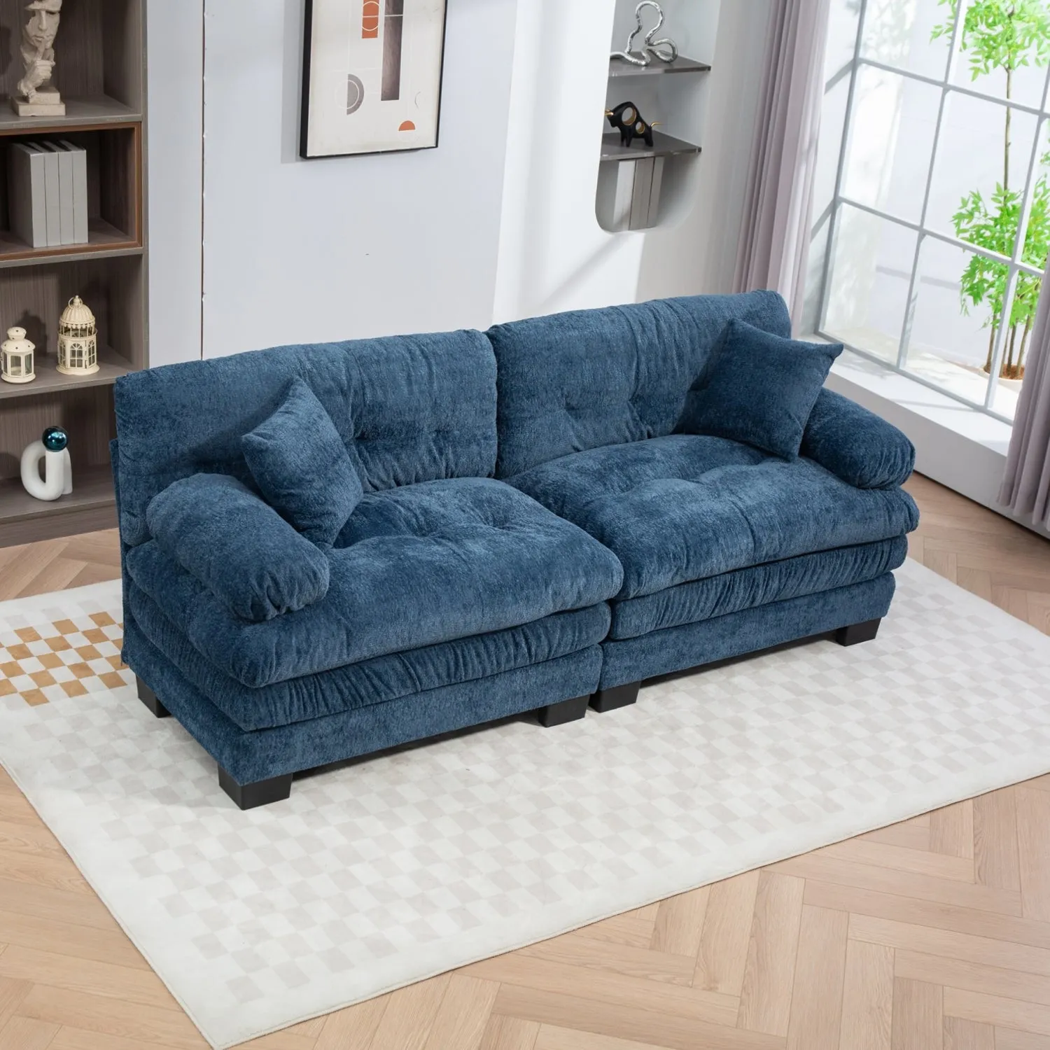 Streamdale Blue Chenille Sectional Sofa Sleeper