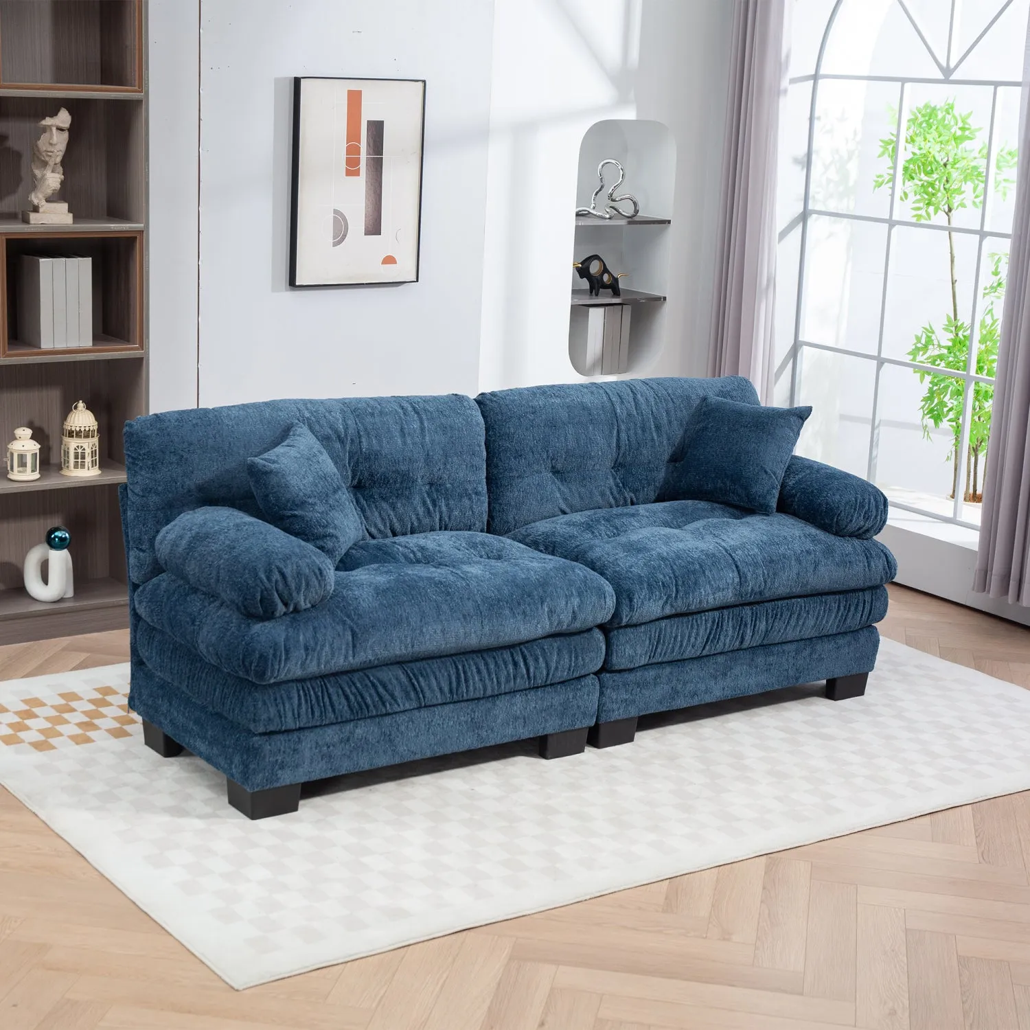 Streamdale Blue Chenille Sectional Sofa Sleeper