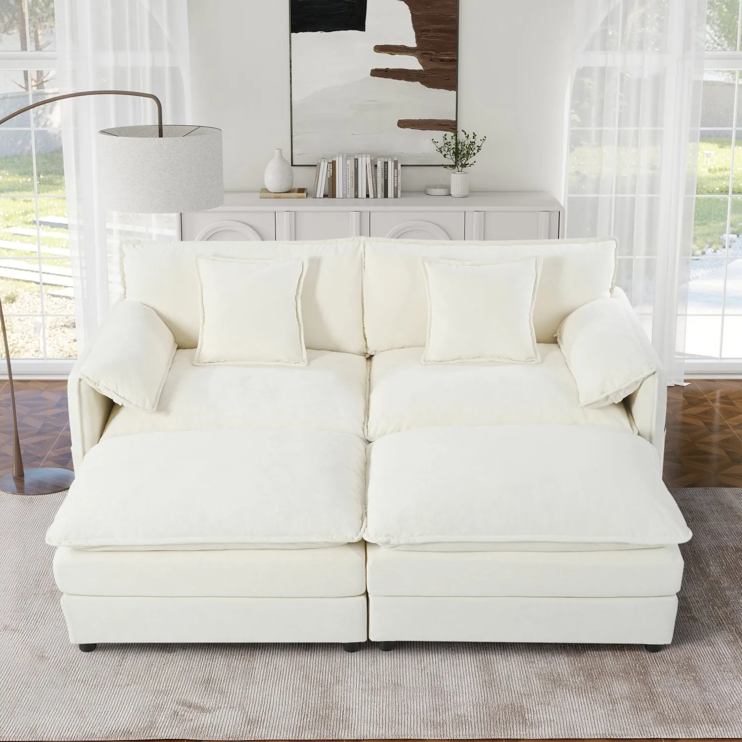 Streamdale Cloud Sofa Sectional w/ Ottomans & Pillows, Beige