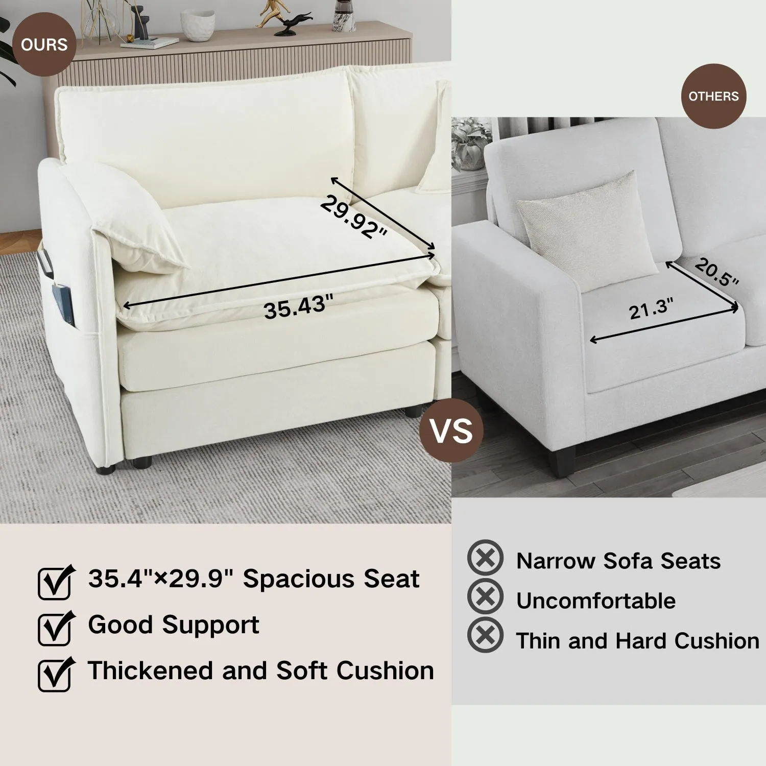 Streamdale Cloud Sofa Sectional w/ Ottomans & Pillows, Beige