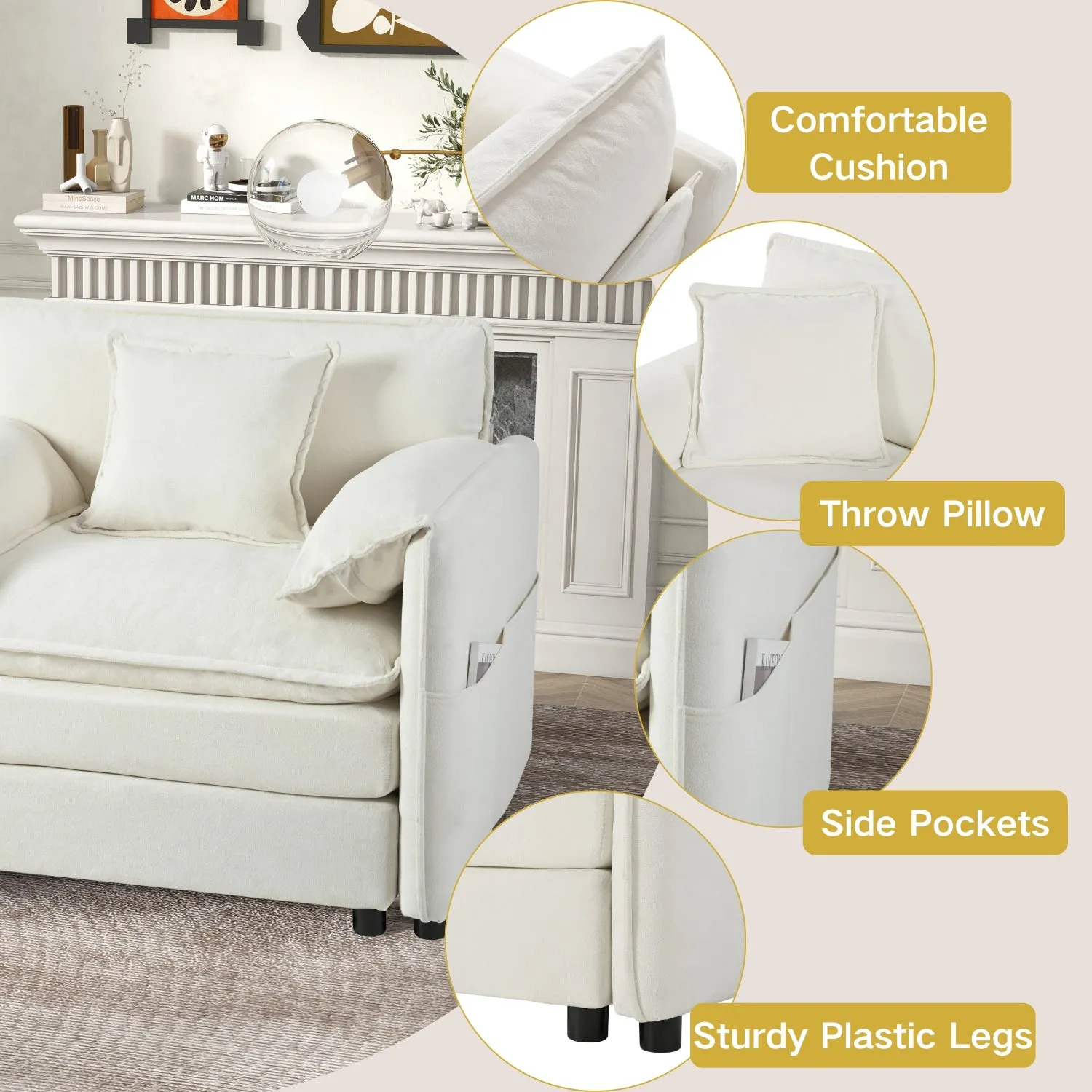 Streamdale Cloud Sofa Sectional w/ Ottomans & Pillows, Beige