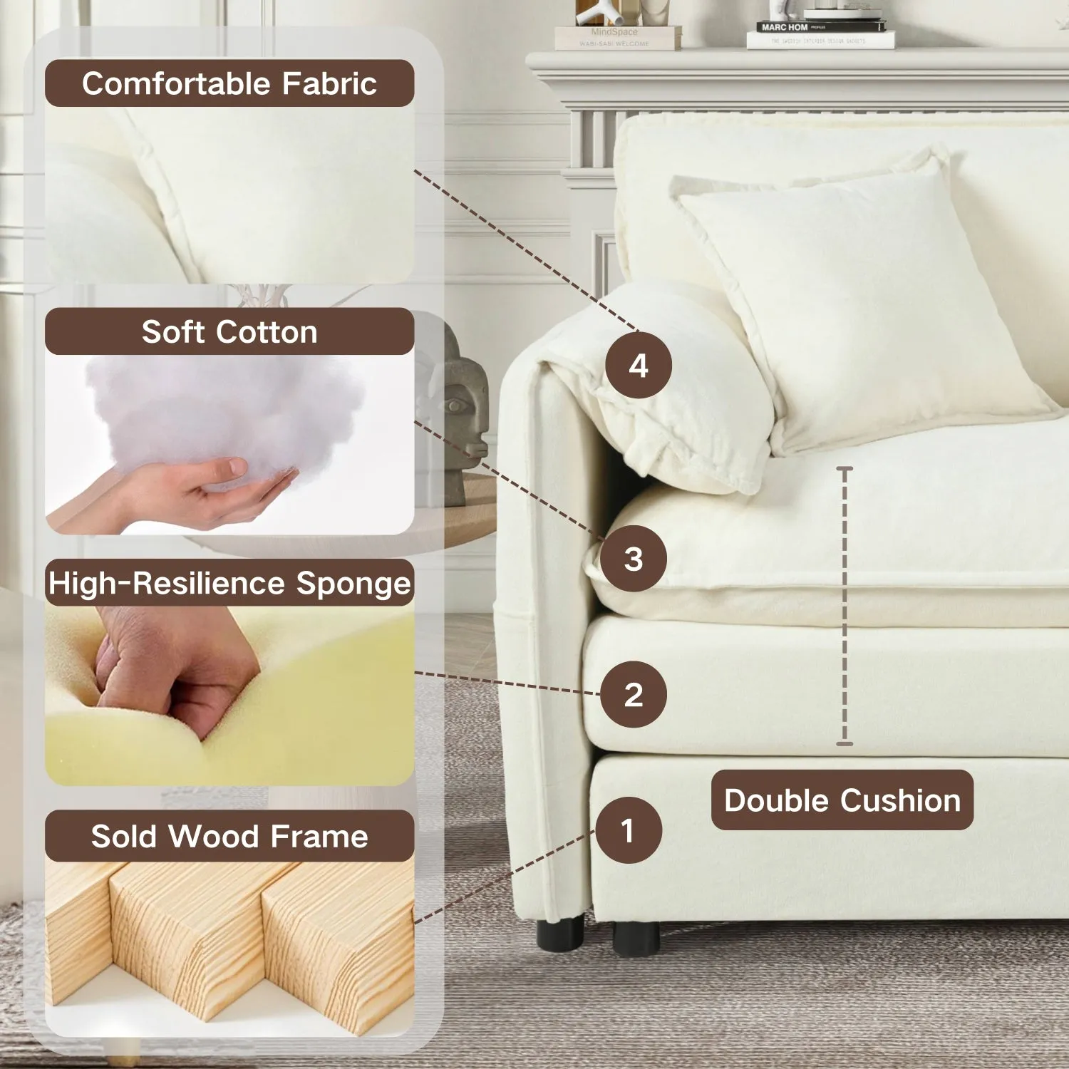 Streamdale Cloud Sofa Sectional w/ Ottomans & Pillows, Beige