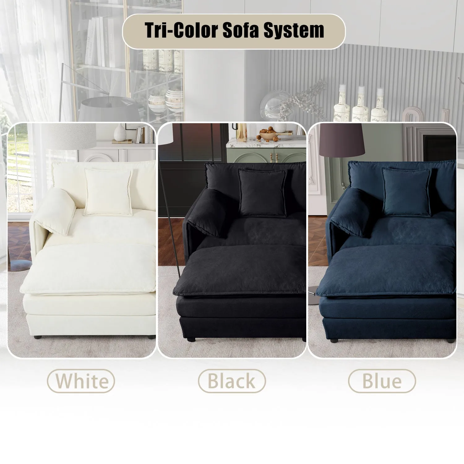 Streamdale Cloud Sofa Sectional w/ Ottomans & Pillows, Beige