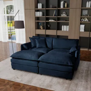 Streamdale Deep Seat Cloud Sofa with Ottomans & Pillows, Modular Couch, Blue