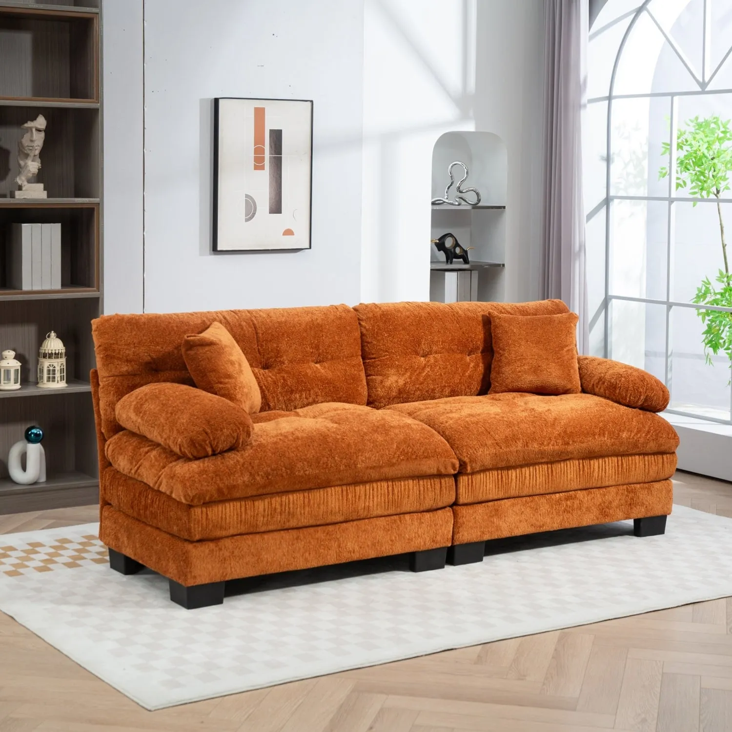 Streamdale Orange Chenille Sectional Sofa Sleeper