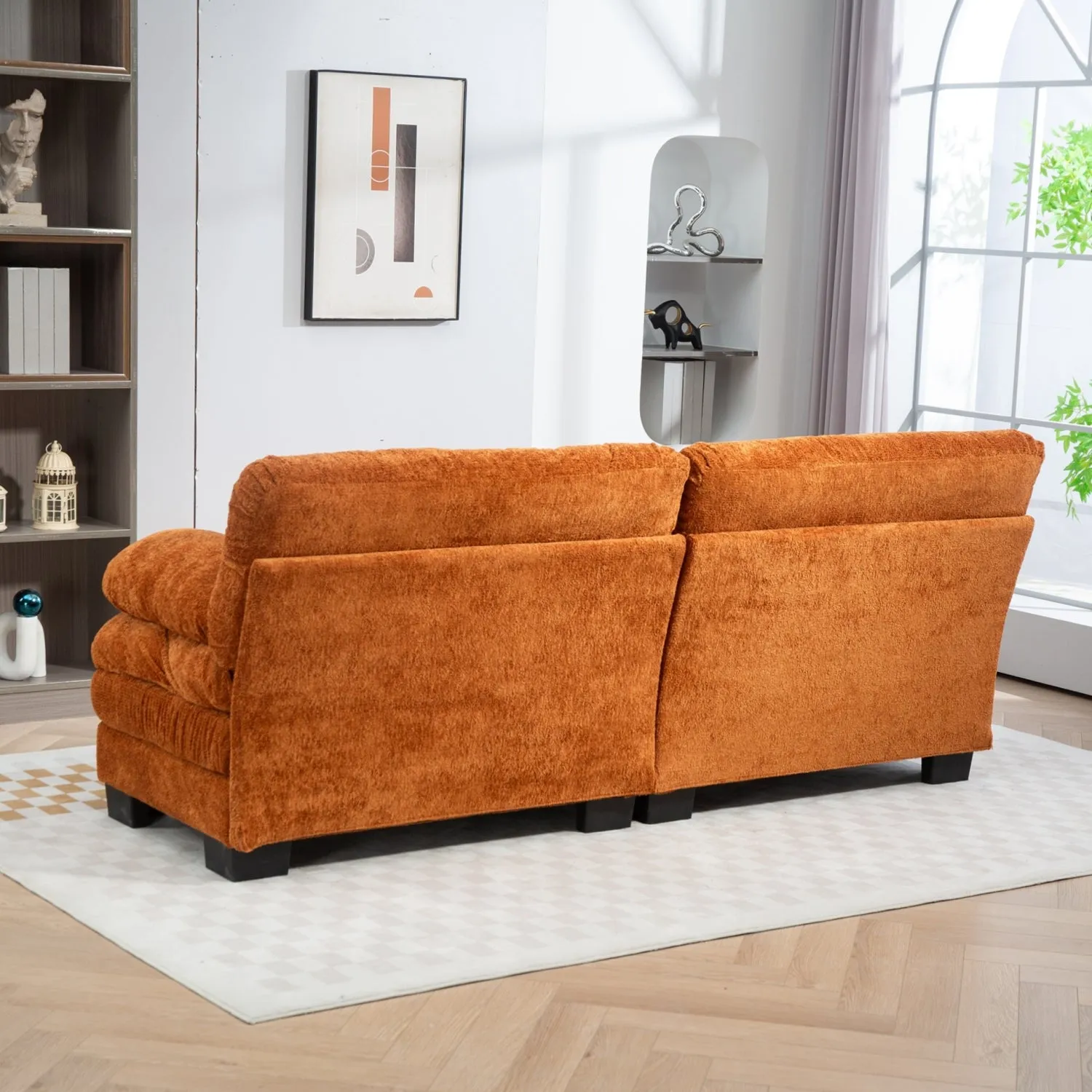 Streamdale Orange Chenille Sectional Sofa Sleeper