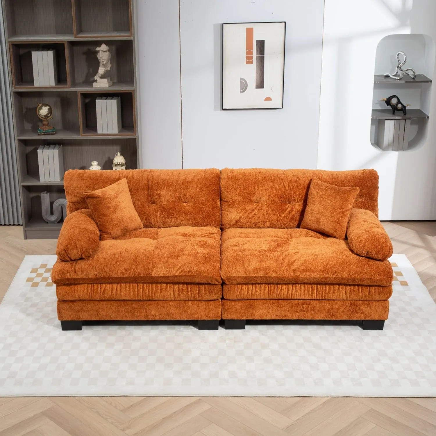 Streamdale Orange Chenille Sectional Sofa Sleeper