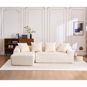 Streamdale White Corduroy Compression Sofa with Chaise & Pillows