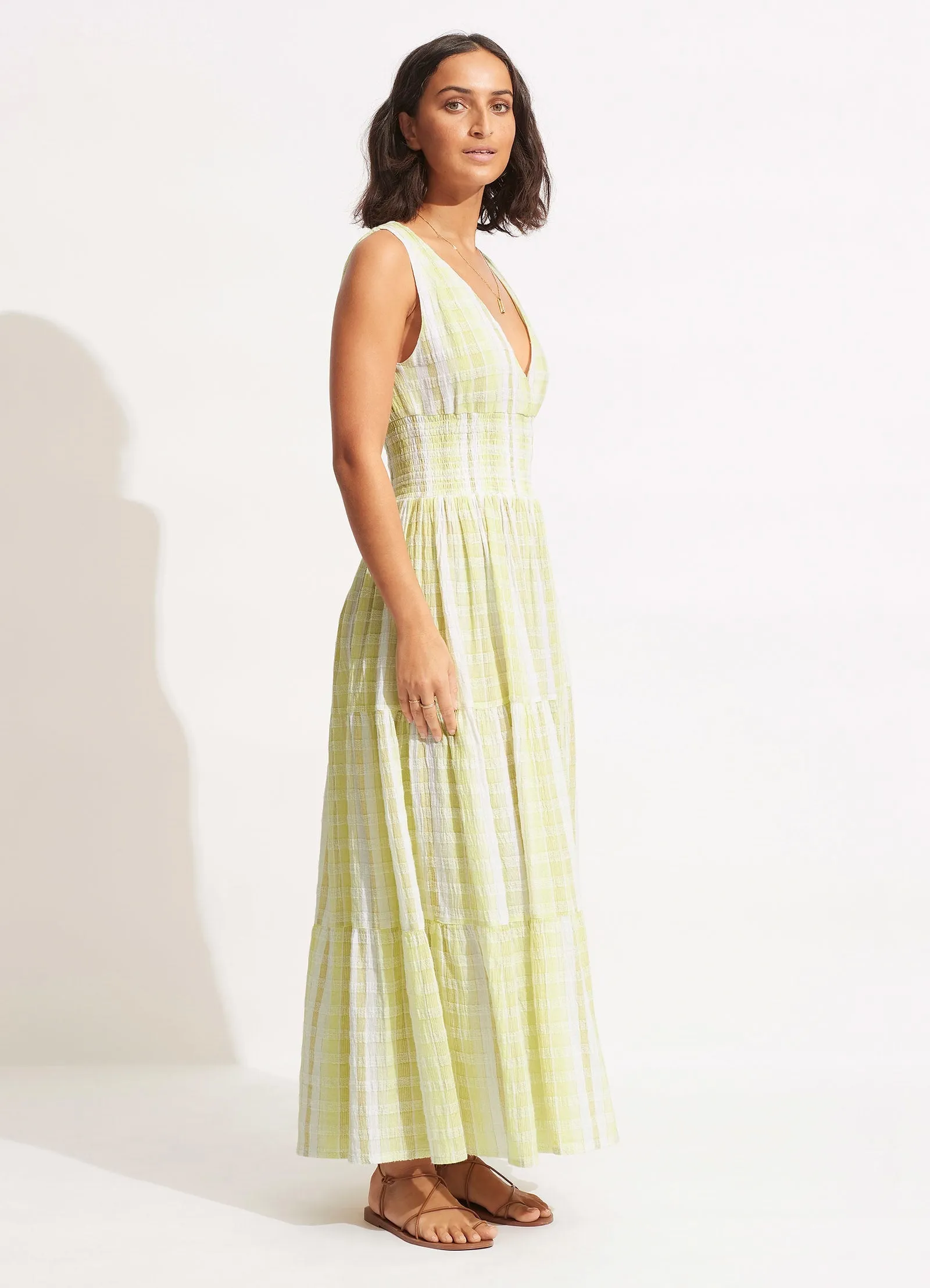 Textured Gingham Maxi Dress - Wild Lime