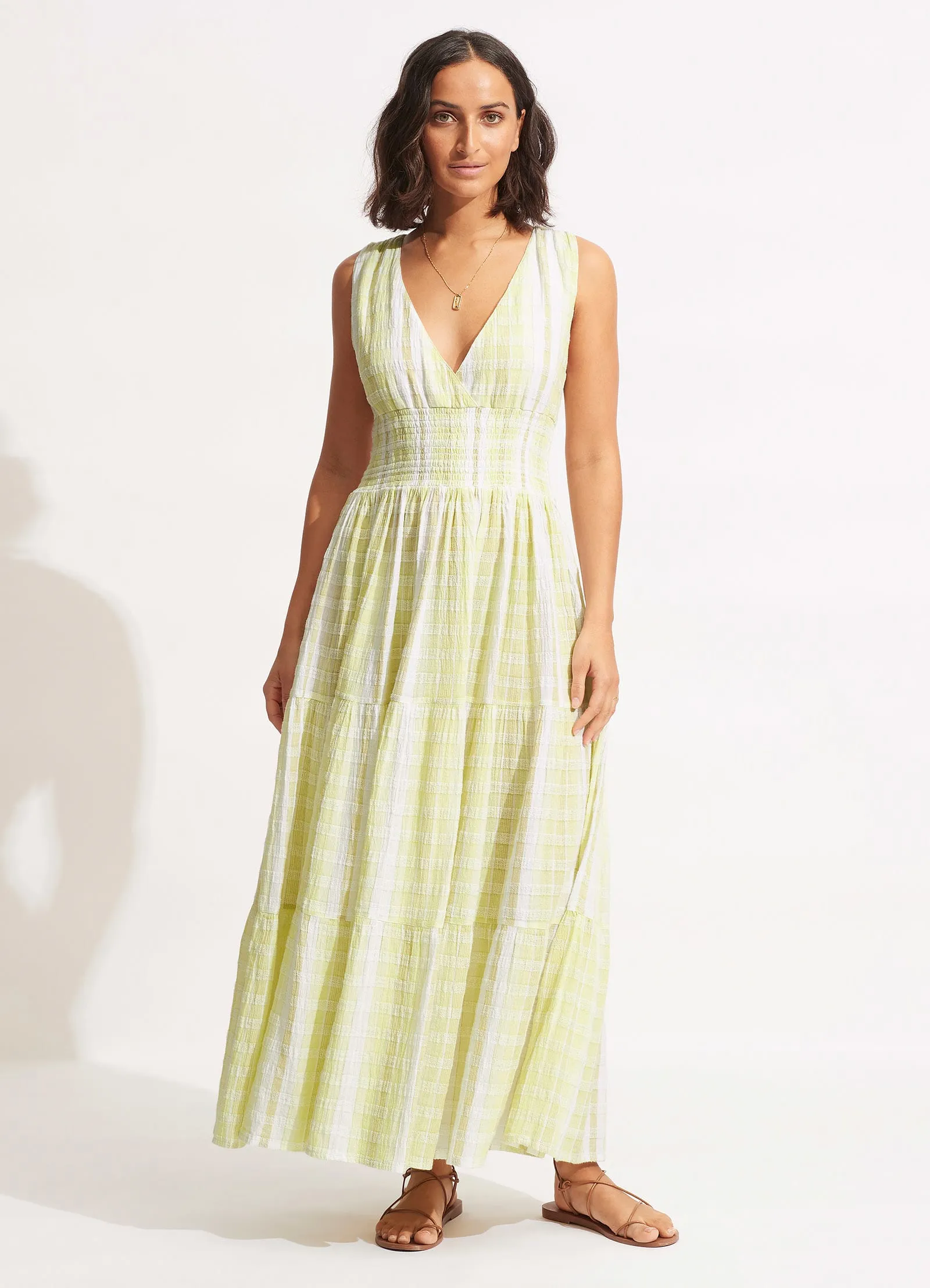 Textured Gingham Maxi Dress - Wild Lime
