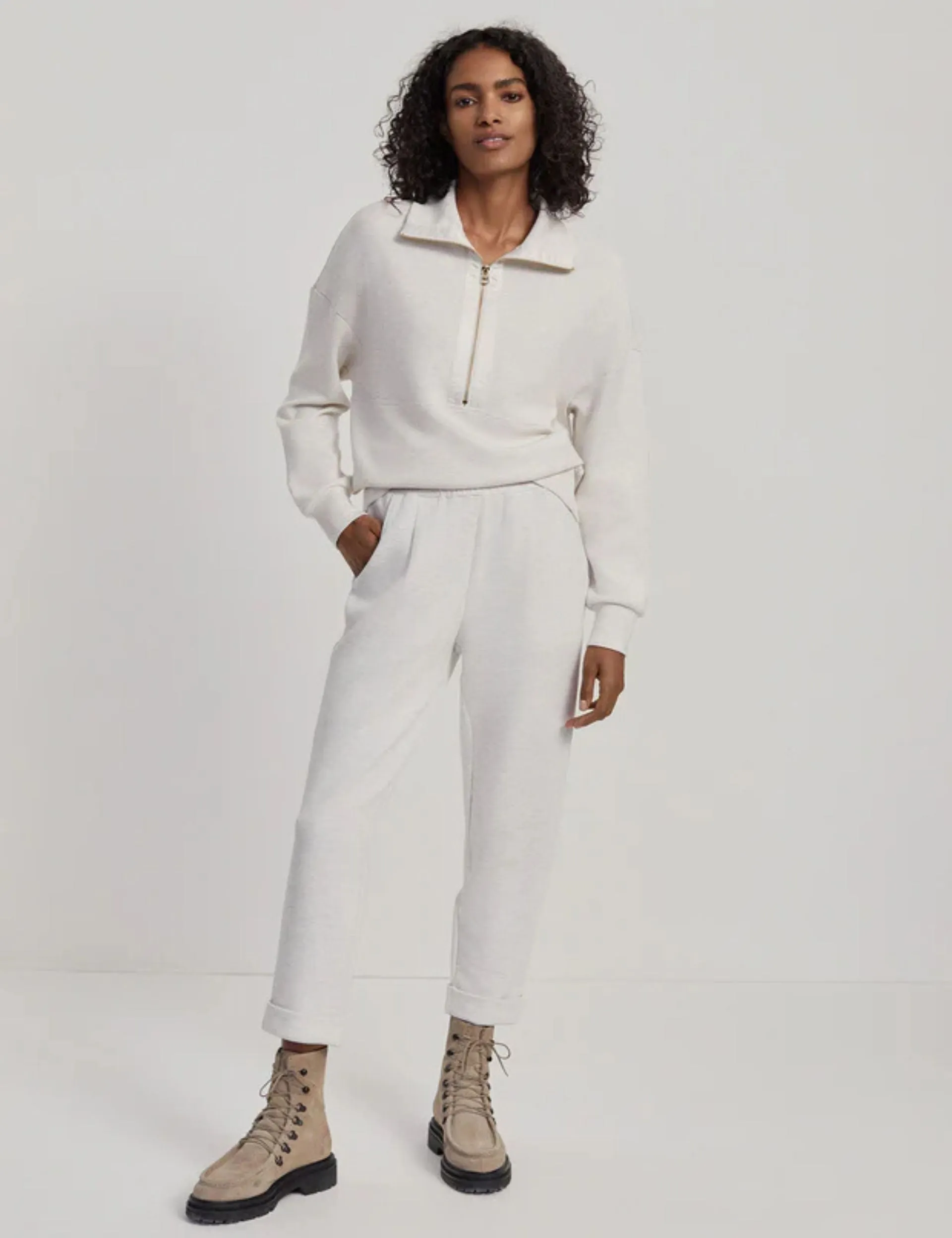 The Rolled Cuff Pant 25" - Ivory Marl