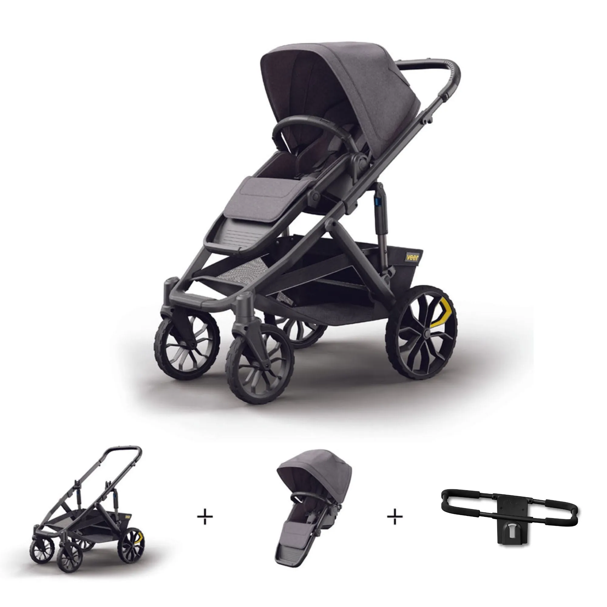 Veer Switch&Roll Luxe with Infant Car Seat Adapter Bundle - &Roll Stroller Frame / Switchback Seat Luxe - Gray Granite / Adapter