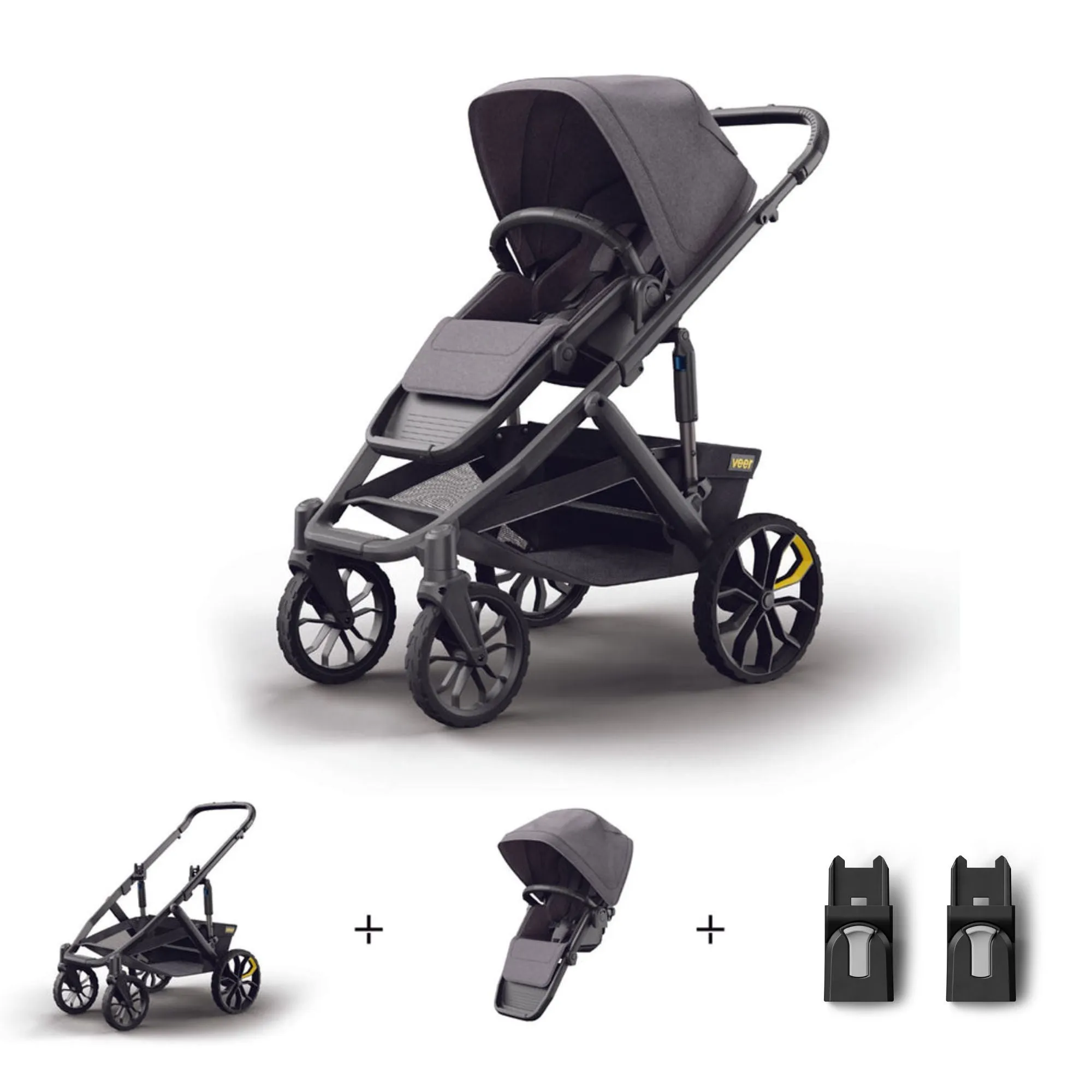 Veer Switch&Roll Luxe with Infant Car Seat Adapter Bundle - &Roll Stroller Frame / Switchback Seat Luxe - Gray Granite / Adapter