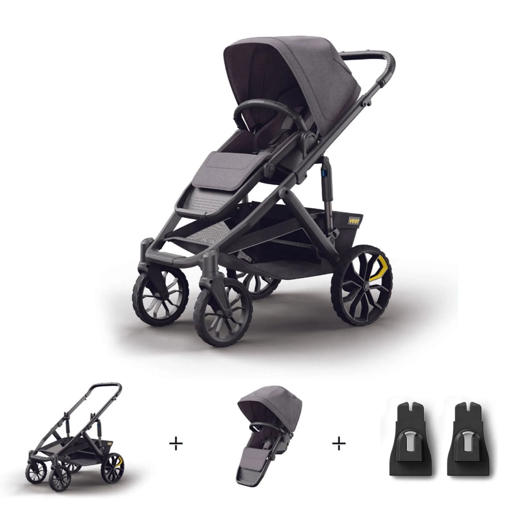 Veer Switch&Roll Luxe with Infant Car Seat Adapter Bundle - &Roll Stroller Frame / Switchback Seat Luxe - Gray Granite / Adapter